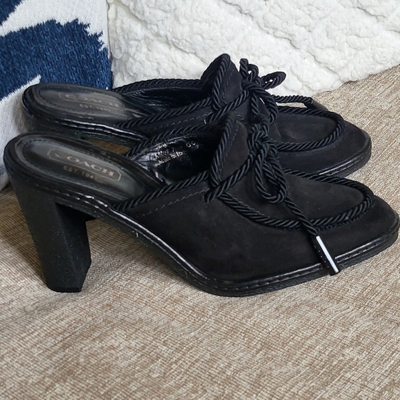 Coach Black Suede Leather Jenn Shoes Mules Slip on Platform.. - Picture 4 of 10
